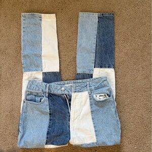 PacSun Men's Relaxed Patchwork Jeans - Blue and White